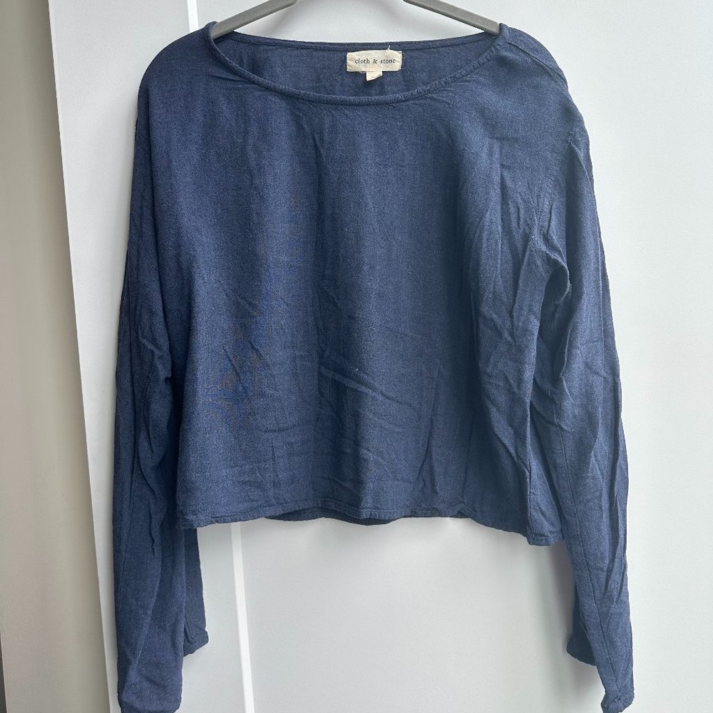 Cloth and Stone Blue Blouse with Tie-Up Sleeves